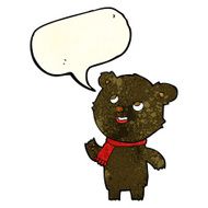 cartoon black bear wearing scarf with speech bubble N4