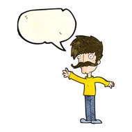cartoon waving mustache man with speech bubble N3