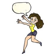 cartoon happy woman jumping with speech bubble N3