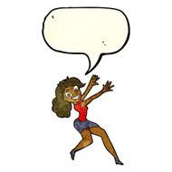 cartoon happy woman jumping with speech bubble N4