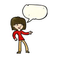 cartoon girl pointing with speech bubble N10