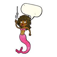 cartoon mermaid and fish hook with speech bubble N4