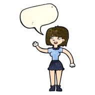 cartoon girl waving with speech bubble N11