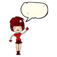 cartoon waving vampire girl with speech bubble N7