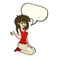 cartoon pretty girl waving with speech bubble N12