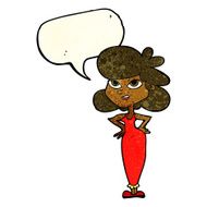 cartoon girl with hands on hips speech bubble N8