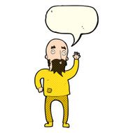 cartoon bearded man waving with speech bubble N5