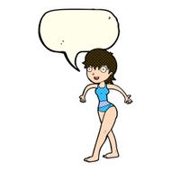 cartoon happy woman in swimming costume with speech bubble N5