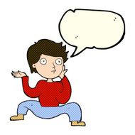 cartoon boy doing crazy dance with speech bubble N3