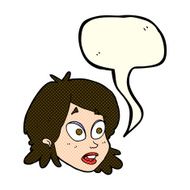 cartoon female face with surprised expression speech bubble N9