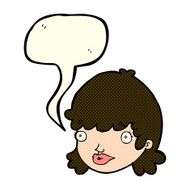 cartoon female face with surprised expression speech bubble N10
