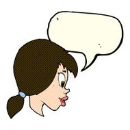 cartoon pretty female face with speech bubble N40