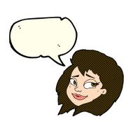 cartoon happy female face with speech bubble N82