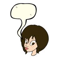 cartoon pretty female face pouting with speech bubble N5