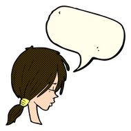 cartoon girl looking thoughtful with speech bubble N5