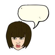 cartoon annoyed girl with big hair speech bubble N5