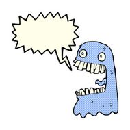 cartoon gross ghost with speech bubble N20