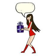 cartoon fashion girl with present speech bubble N5