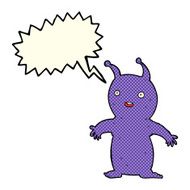 cartoon happy little alien with speech bubble N5