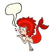 cartoon mermaid blowing a kiss with speech bubble N5