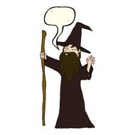 cartoon old wizard with speech bubble N5