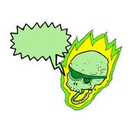 cartoon flaming pirate skull with speech bubble N5