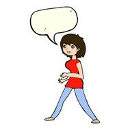 cartoon woman walking with speech bubble N4