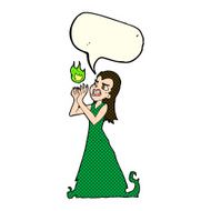 cartoon witch woman casting spell with speech bubble N5