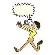 cartoon man running away with speech bubble N4