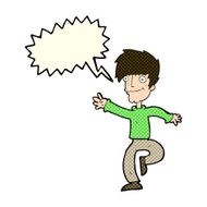 cartoon happy man dancing with speech bubble N16