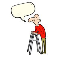cartoon old man with walking frame speech bubble N5