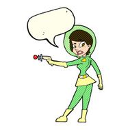 cartoon sci fi girl with speech bubble N5