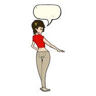 cartoon pretty girl in jeans and tee with speech bubble N5