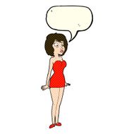 cartoon surprised woman in short dress with speech bubble N5
