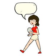 cartoon soccer girl with speech bubble N5