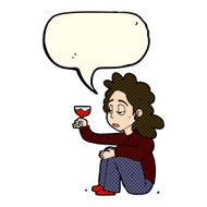cartoon unhappy woman with glass of wine speech bubble N4
