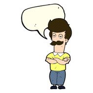 cartoon mustache muscle man with speech bubble N5