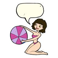 cartoon bikini girl with beach ball speech bubble N5