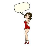 cartoon attractive woman in short dress with speech bubble N5