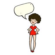 cartoon happy woman with hands on hips speech bubble N9