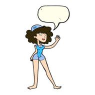cartoon swimmer woman with speech bubble N5