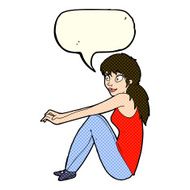 cartoon happy woman sitting with speech bubble N9