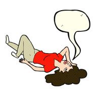cartoon woman lying on floor with speech bubble N9