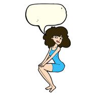 cartoon sitting woman in dress with speech bubble N5