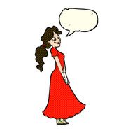 cartoon pretty woman in dress with speech bubble N21