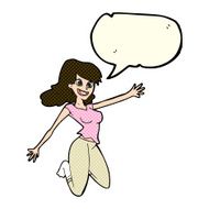 cartoon jumping woman with speech bubble N5