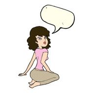 cartoon pretty woman with speech bubble N114