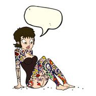 cartoon tattoo girl in swimsuit with speech bubble N5