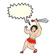 cartoon barbarian hero with speech bubble N5