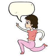cartoon woman running and pointing with speech bubble N5